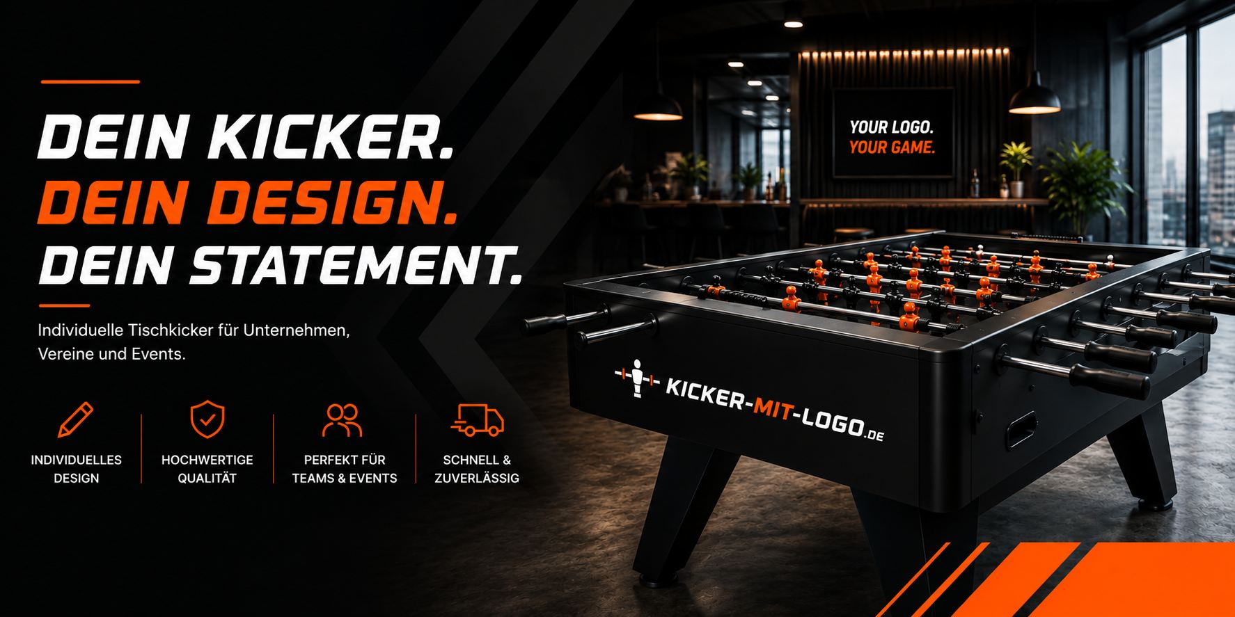 Dein Kicker. Dein Design. Dein Statement. – Individuell gebrandeter Tischkicker von kicker-mit-logo.de